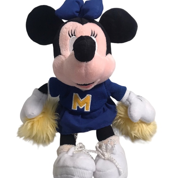Disney World Minnie Mouse Cheerleader  Plush Pom Pom Cheerleading 11`” Blue - Picture 1 of 5